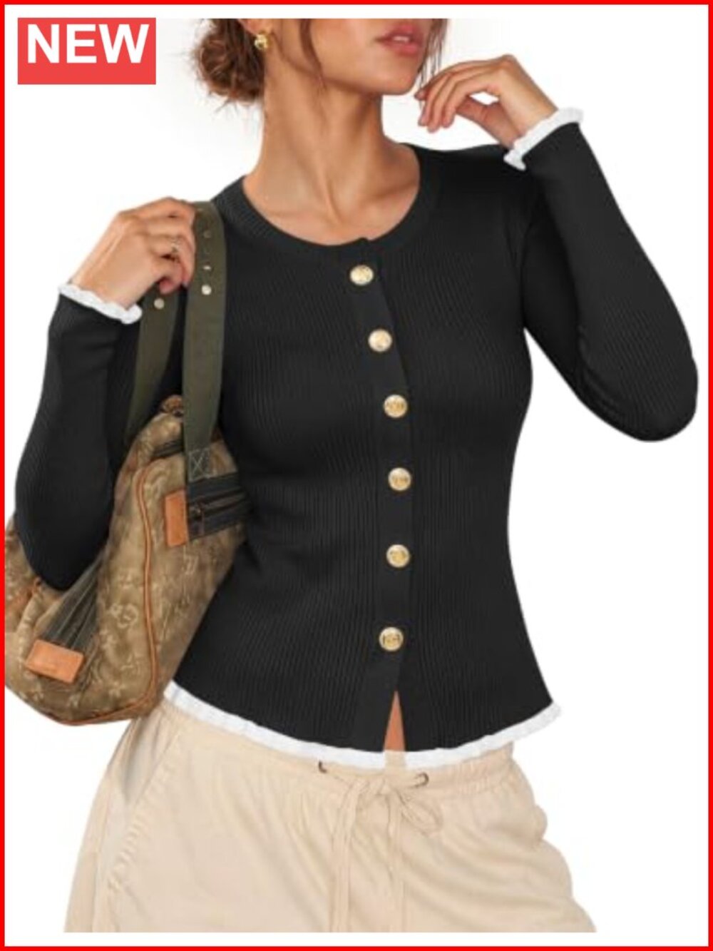 LUYAA Ruffle Cardigan Sweater Lightweight Long Sleeve Button